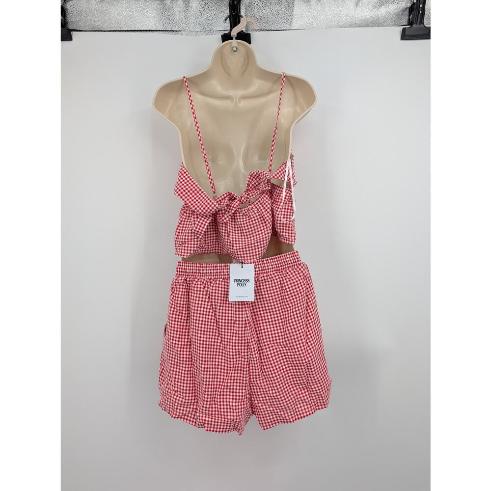 NWT Lille Red White Gingham Camisole Shorts Set Size 6 Vacation Summer Festival - Picture 2 of 12